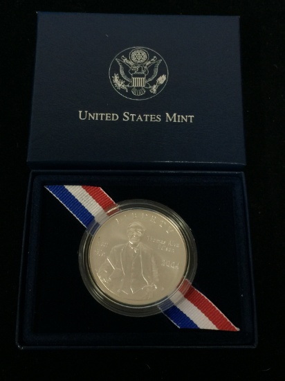 United States Mint 2004 Thomas Edison 90% Silver Dollar Commemorative Coin