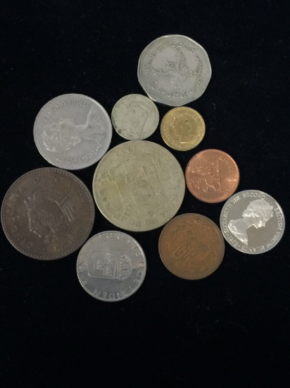 10 Count Lot of Vintage Mixed Foreign Coins - Unresearched