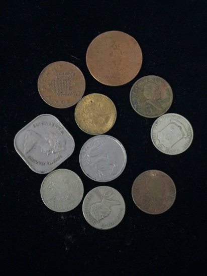 10 Count Lot of Vintage Mixed Foreign Coins - Unresearched