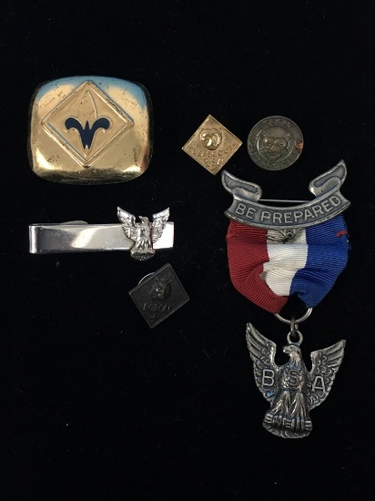 Vintage Lot of 6 Boy Scouts Pins, Tie Clips & Scarf Holder - RARE