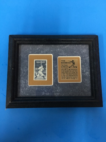 Framed Babe Ruth Vintage 20 cent Stamp with Gold Tone Plaque