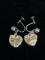 Gorham Footprints Sterling Silver Heart Screw Back Earrings