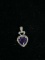 SAI Sterling Silver Heart Pendant W/ Diamonds & Amythyst