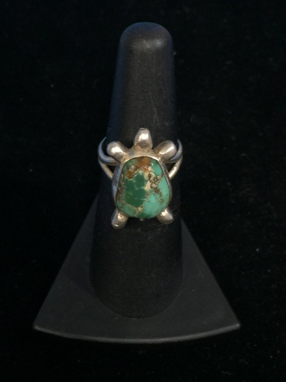 Old Pawn Native American Sterling Silver & Turquoise Ring - Size 6