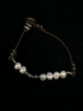 Silpada Modernist Sterling Silver & Pearl Leather 8