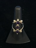 Bali Style Sterling Silver & Cabachon Amethyst Ring - Size 7.5