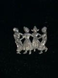 Designer Lang Sterling Silver Folk Dancer Brooch Pin