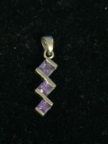 Hallmarked Sterling Silver & 3 Amethyst Pendant