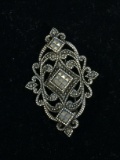 Vintage Sterling Silver & Marcasite Face Brooch Pin