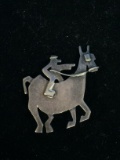 Old Pawn Taxco Carved Sterling Silver Man on Donkey Brooch