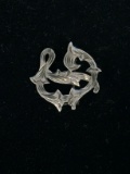 Carved Rose Thorn Sterling Silver Brooch Pin
