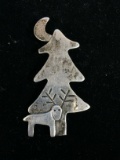 Signed A&J Harvey Sterling Silver Christmas Tree Brooch Pin