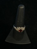 Kabana Sterling Silver & Red Garnet Designer Ring - Size 9