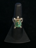 Old Pawn Native American Sterling Silver & Turquoise Ring - Size 6