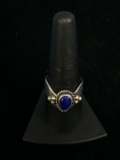 Hallmarked Sterling Silver & Blue Lapis Ring - Size 9