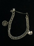 Sterling Silver Charm Bracelet W/ 2 Sterling Charms - 25 Grams