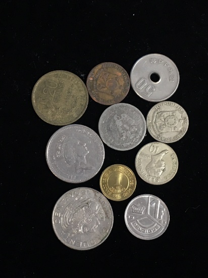 10 Count Lot of Vintage Mixed Foreign Coins - Unresearched