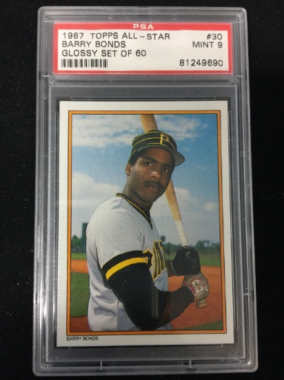 PSA Graded 1987 Topps All-Star Glossy Barry Bonds Rookie Card - Mint 9
