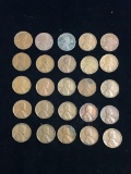 25 Count Lot United States Lincoln Cent Wheat Pennies - Unresearched