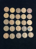 25 Count Lot United States Lincoln Cent Wheat Pennies - Unresearched