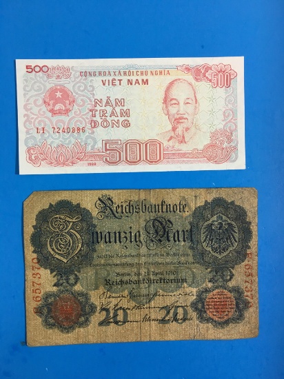 2 Count Lot of Vintage Foreign Currency Bill Notes