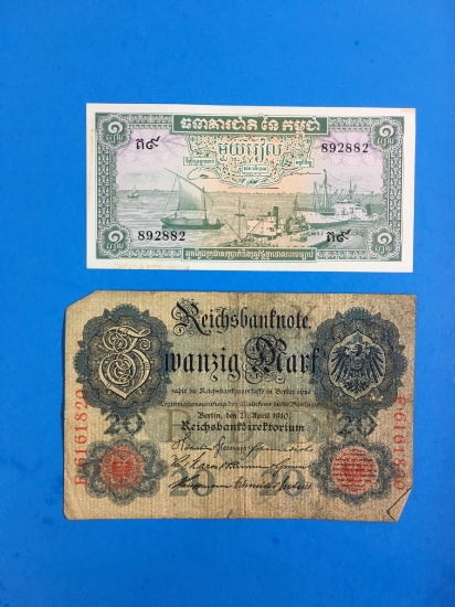 2 Count Lot of Vintage Foreign Currency Bill Notes