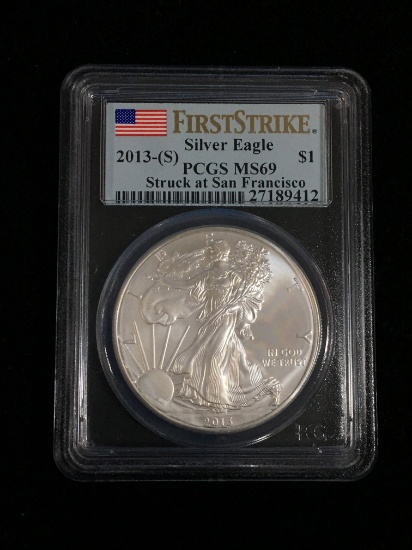 First Strike US 2013-S American Silver Eagle Dollar PCGS MS69 1 Ounce .999 Silver Coin