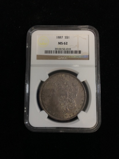 NGC Graded 1887 United States Morgan Silver Dollar MS62 - 90% Silver Coin