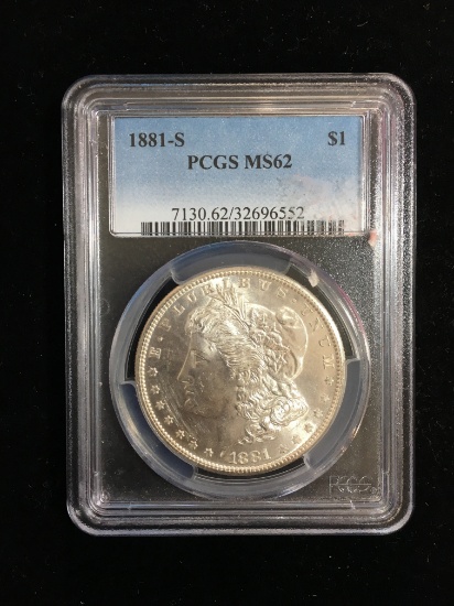 PCGS Graded 1881-S United States Morgan Silver Dollar MS62 - 90% Silver Coin