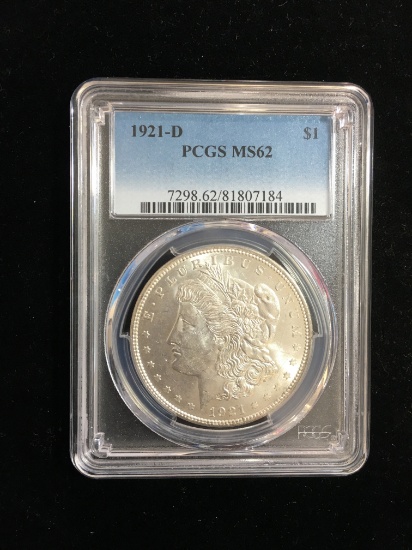 PCGS Graded 1921-D United States Morgan Silver Dollar MS62 - 90% Silver Coin