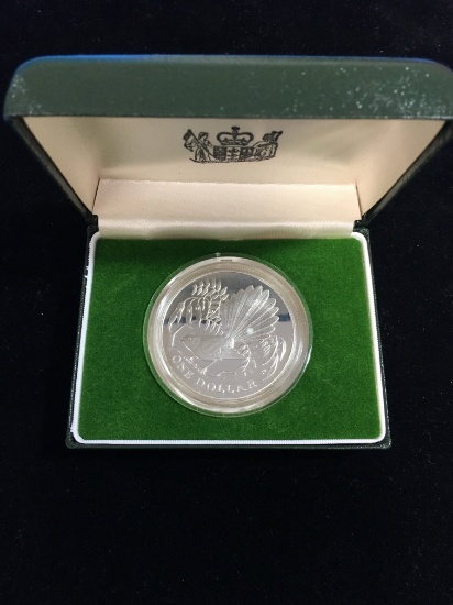 1980 New Zealand Silver Proof Fantail Bird $1 Silver Dollar - 92.5% Silver Coin