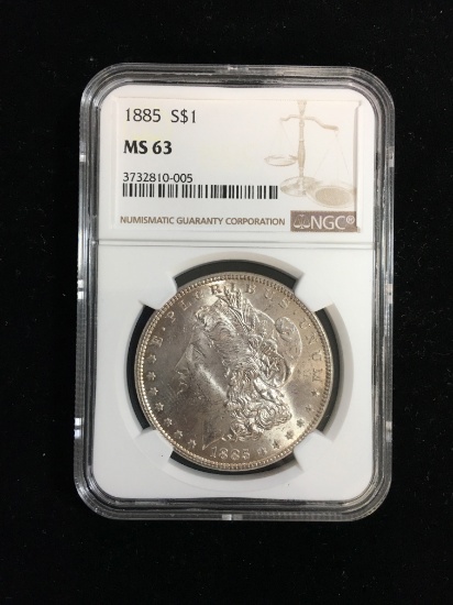 NGC Graded 1885 United States Morgan Silver Dollar MS63 - 90% Silver Coin