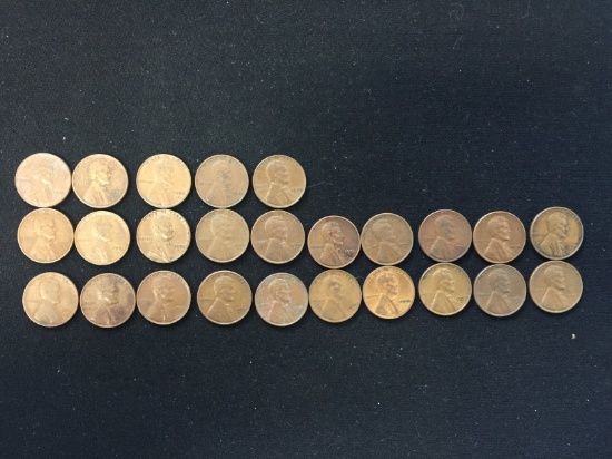 25 Count Lot United States Lincoln Cent Wheat Pennies - Unresearched