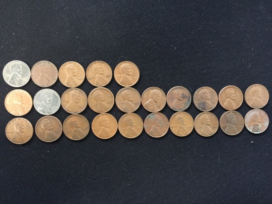 25 Count Lot United States Lincoln Cent Wheat Pennies - Unresearched