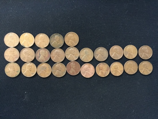 25 Count Lot United States Lincoln Cent Wheat Pennies - Unresearched