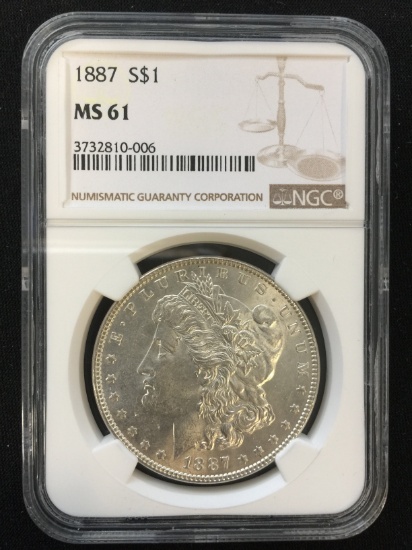 NGC Graded 1887 United States Morgan Silver Dollar - 90% Silver Coin - MS61