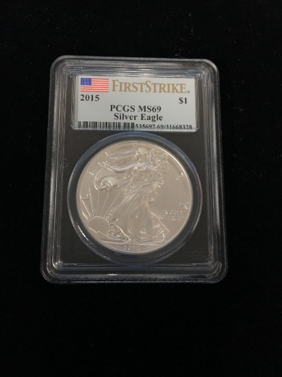 First Strike 2015 U.S. 1 Troy Ounce .999 Fine Silver American Eagle Bullion Coin - PCGS MS69