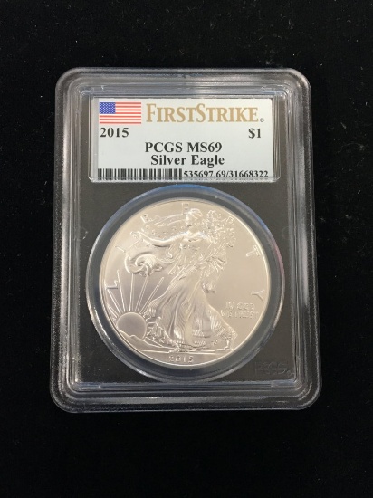 First Strike 2015 U.S. 1 Troy Ounce .999 Fine Silver American Eagle Bullion Coin - PCGS MS69