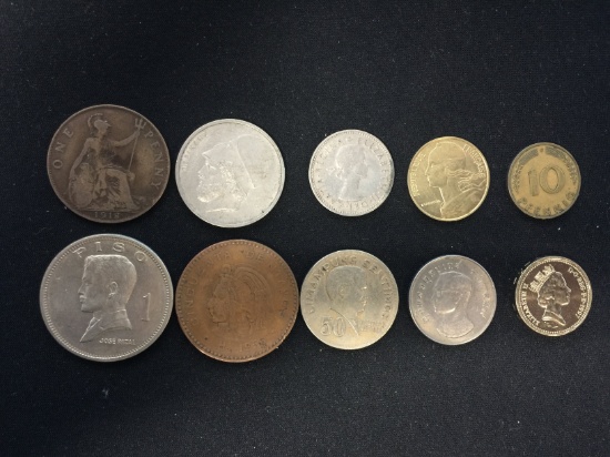 10 Count Lot of Vintage Foreign Coins