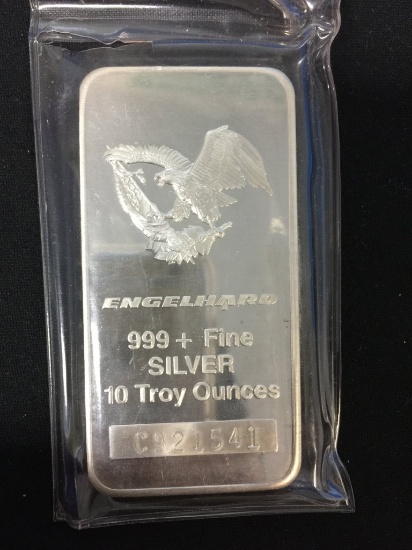 10 Troy Ounces .999 Fine Silver Engelhard Silver Bullion Bar