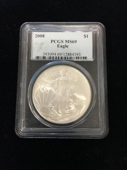 2008 United States 1 Troy Ounce .999 Fine Silver American Eagle Bullion Coin - PCGS MS69