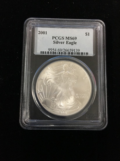 2001 United States 1 Troy Ounce .999 Fine Silver American Eagle Bullion Coin - PCGS MS69