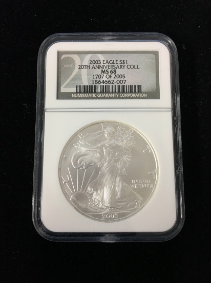 2003 U.S. 1 Troy Ounce .999 Fine Silver American Eagle Bullion Coin - 20th Anniv. - NGC MS68