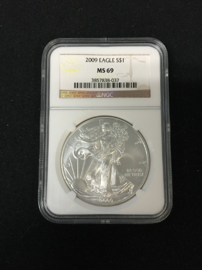 NGC Graded MS69 2009 American Silver Eagle 1 Ounce .999 Fine Silver Coin