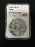 NGC Graded MS69 1987 American Silver Eagle 1 Ounce .999 Fine Silver Coin