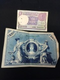 2 Count Lot of Vintage Foreign Currency Bill Notes