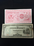 2 Count Lot of Vintage Foreign Currency Bill Notes