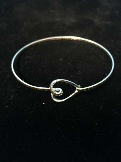 Sterling Silver Hook & Loop Heart Bangle Cuff Bracelet