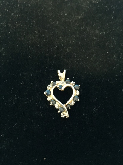 Sapphire & Diamond Sterling Silver Heart Pendant