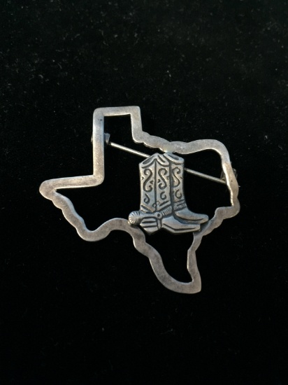 Vintage Sterling Silver Cowboy Boots & Texas Brooch Pin